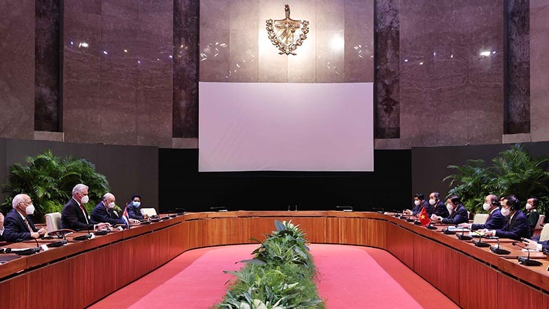 Toàn cảnh hội đàm. (Nguồn: TTXVN) Toàn cảnh hội đàm. (Nguồn: TTXVN)