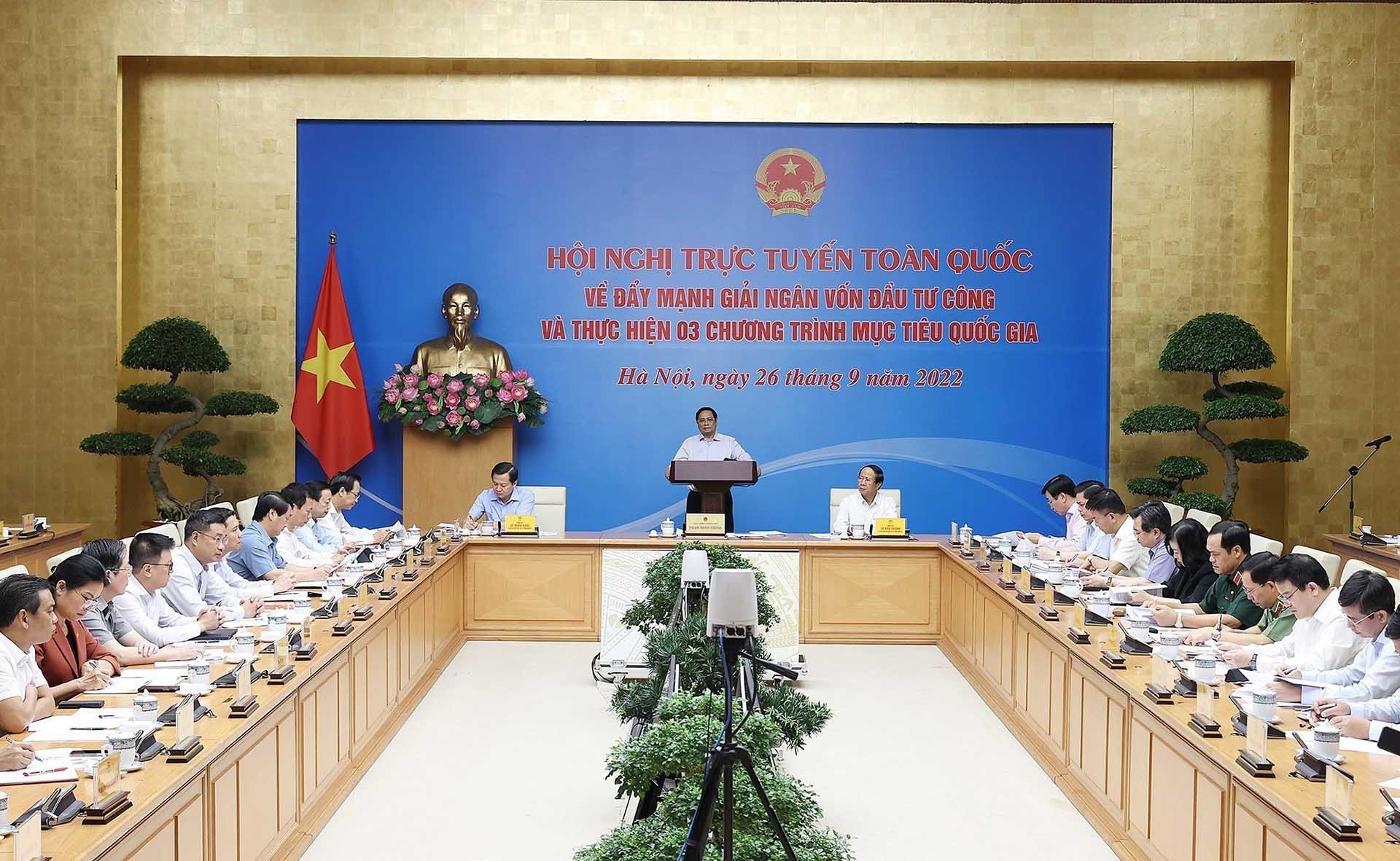 Thủ tướng Phạm Minh Chính chủ trì hội nghị. (Nguồn: TTXVN) Thủ tướng Phạm Minh Chính chủ trì hội nghị. (Nguồn: TTXVN)