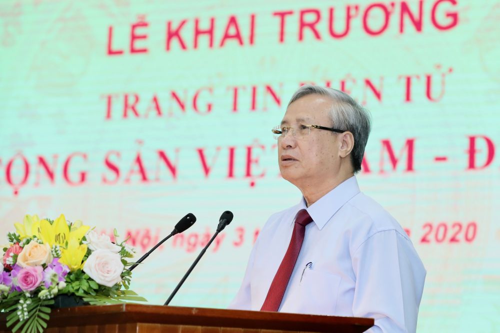 Thường trực Ban Bí thư Trần Quốc Vượng phát biểu chỉ đạo tại Lễ khai trương. - Ảnh: VGP/Nhật Bắc Khai trương Trang tin điện tử Đảng Cộng sản Việt Nam-Đại hội XIII