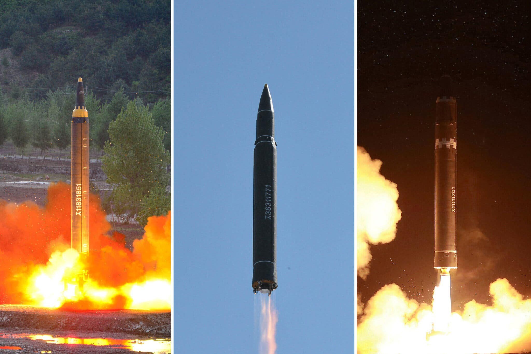 Các loại tên lửa Hwasong-12, Hwasong-14 and Hwasong-15. (Nguồn: KCNA) Các loại tên lửa Hwasong-12, Hwasong-14 and Hwasong-15. (Nguồn: KCNA)