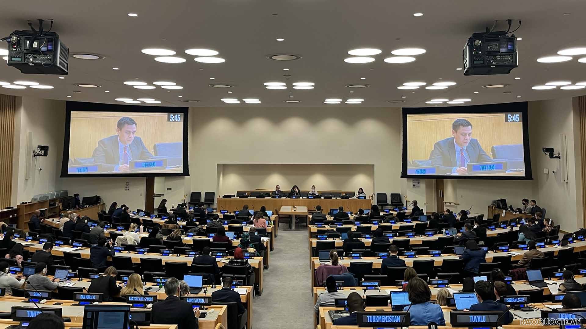 Đại sứ Đặng Hoàng Giang, Trưởng Phái đoàn thường trực Việt Nam tại LHQ phát biểu.