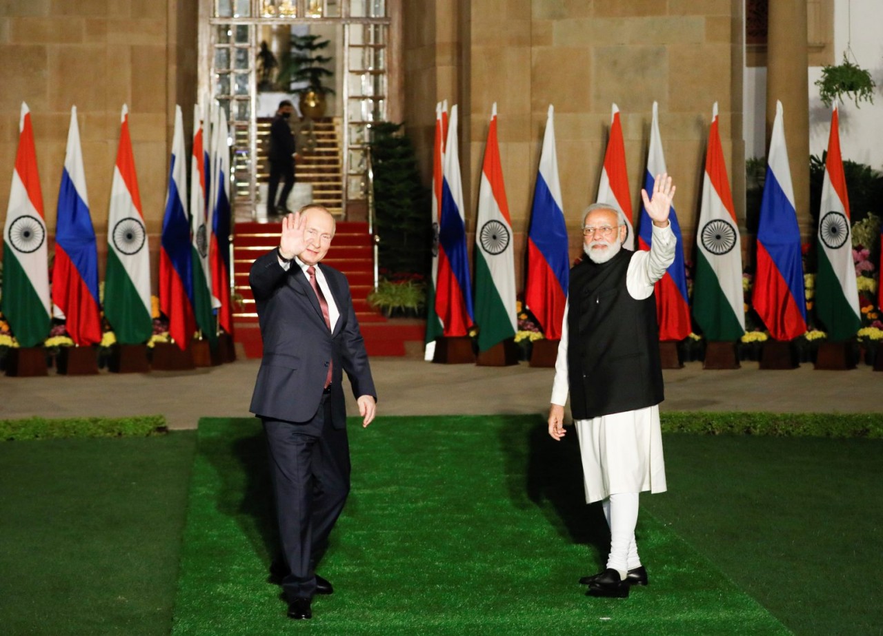 Tổng thống Nga Vladimir Putin và Thủ tướng Ấn Độ Narendra Modi trong chuyến thăm Ấn Độ của ông Putin ngày 6/12/2021. Tổng thống Nga Vladimir Putin và Thủ tướng Ấn Độ Narendra Modi trong chuyến thăm Ấn Độ của ông Putin ngày 6/12/2021.