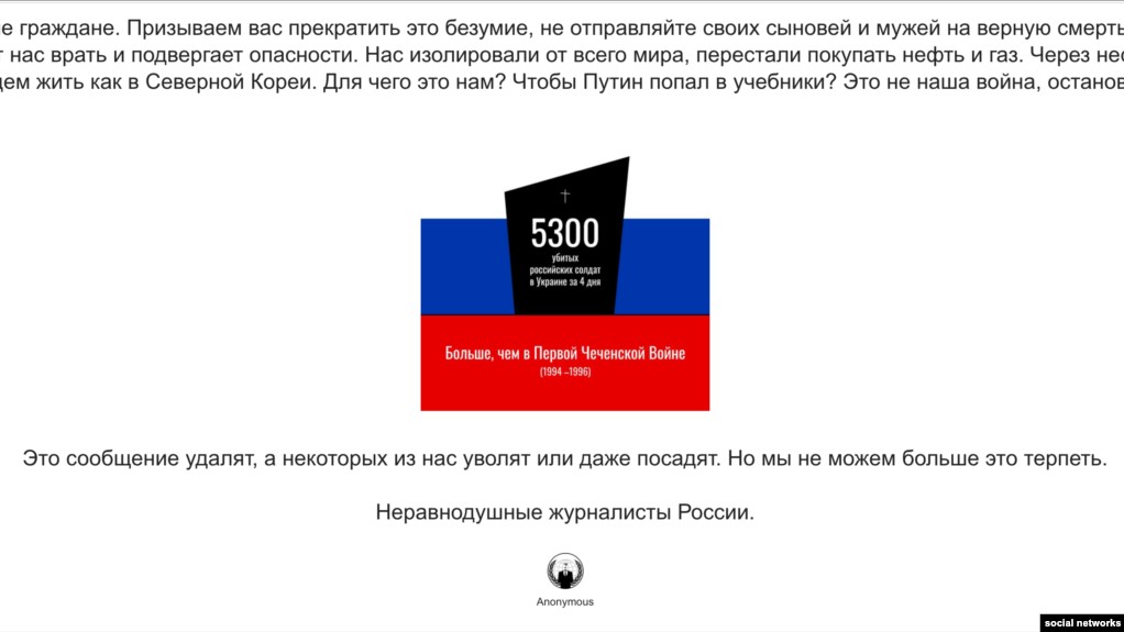 Nhóm tin tặc Anonymous thừa nhận đứng sau các vụ tấn công truyền thông Nga