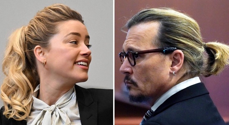 Ngày 18/4, Johnny Depp ra tòa và buộc tóc đuôi ngựa. Ngày 19/4, Amber Heard xuất hiện trước tòa cũng với kiểu tóc đuôi ngựa (Ảnh: New York Post). Ngày 18/4, Johnny Depp ra tòa và buộc tóc đuôi ngựa. Ngày 19/4, Amber Heard xuất hiện trước tòa cũng với kiểu tóc đuôi ngựa (Ảnh: New York Post).