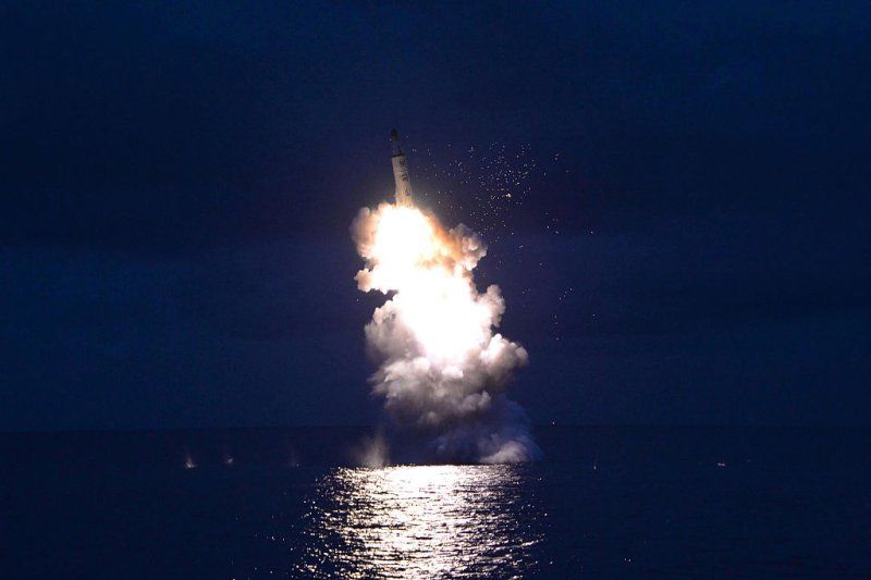 This undated picture released from North Korea's official Korean Central News Agency (KCNA) on Aug. 25, 2016 shows a test-fire of strategic submarine-launched ballistic missile being launched at an undisclosed location. KNS/AFP/Getty Images 5049-trieu-tien