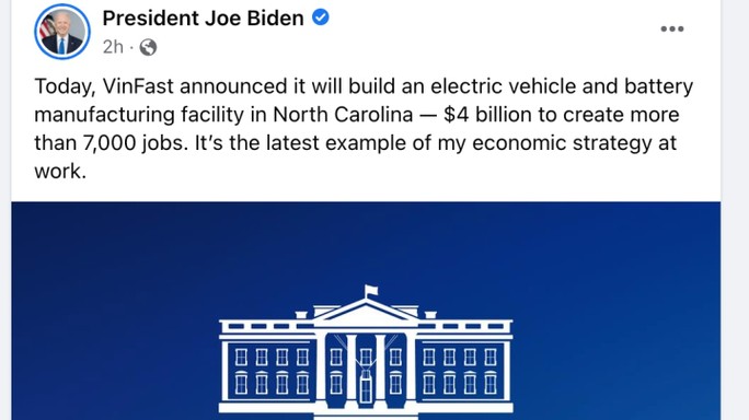 VinFast xây dựng nhà máy 4 tỷ USD ở Mỹ: Tổng thống Joe Biden lên Twitter hoan nghênh; truyền thông quốc tế đưa tin rầm rộ