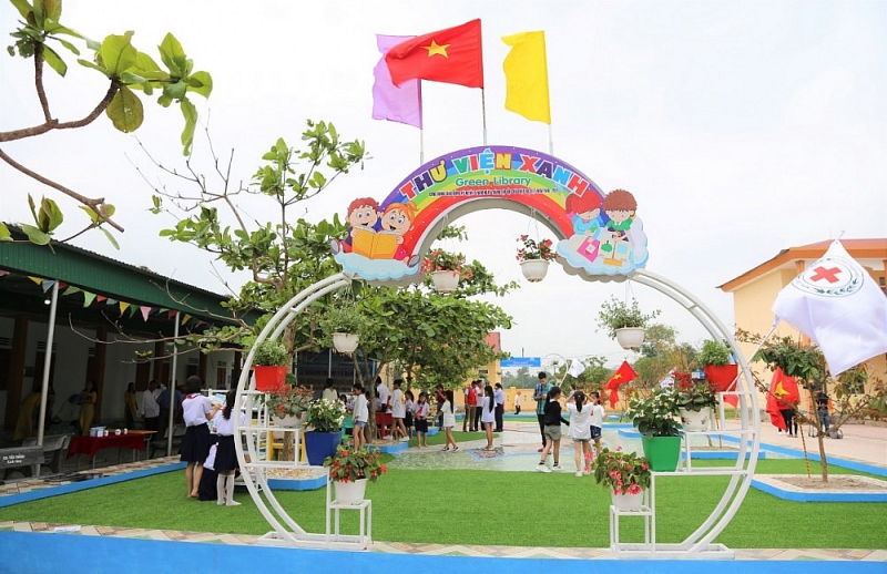Thư viện xanh trong khuôn viên trường học được hỗ trợ từ nguồn tài trợ. (Nguồn: Trung ương Hội Chữ thập đỏ Việt Nam)
