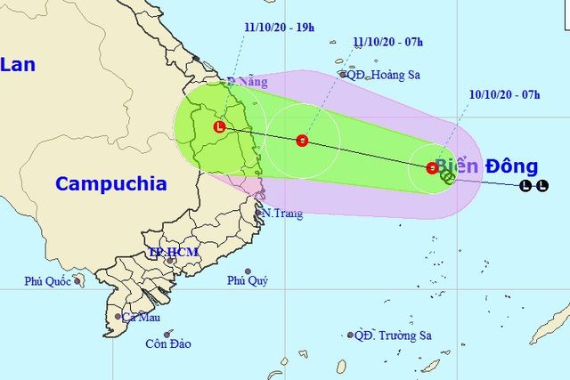 Vị trí và hướng di chuyển của áp thấp nhiệt đới. (Ảnh: NCHMF). Dự báo thời tiết: Mưa lớn chưa dứt, Trung Bộ lại chuẩn bị hứng chịu áp thấp nhiệt đới