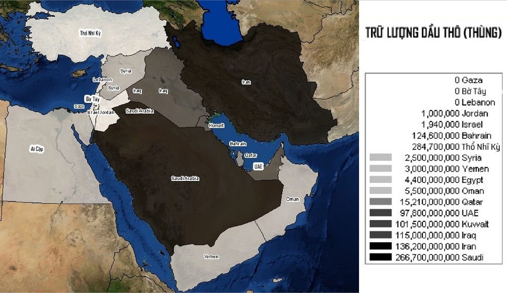 (07.24) Trữ lượng dầu thô tại các nước Trung Đông. Nguồn: Middle East Geographies. (07.24) Trữ lượng dầu thô tại các nước Trung Đông. Nguồn: Middle East Geographies.