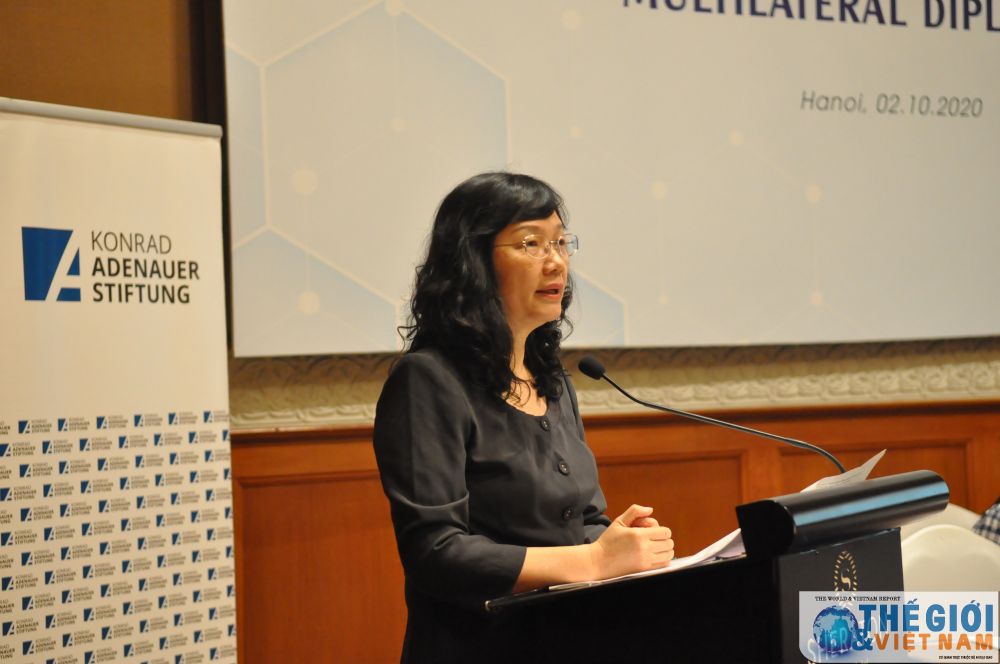 (10.02) Tiến sỹ Phạm Lan Dung, Phó Giám đốc phụ trách Học viện Ngoại giao, phát biểu khai mạc Hội thảo. (Ảnh: Minh Quân) Chú trọng đào tạo nhân lực ngoại giao đa phương trong bối cảnh mới