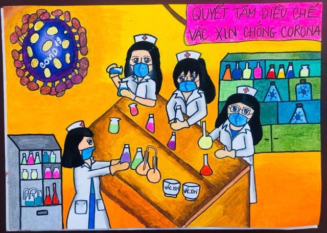 hoc sinh ve tranh co dong cho cuoc chien chong lai covid 19