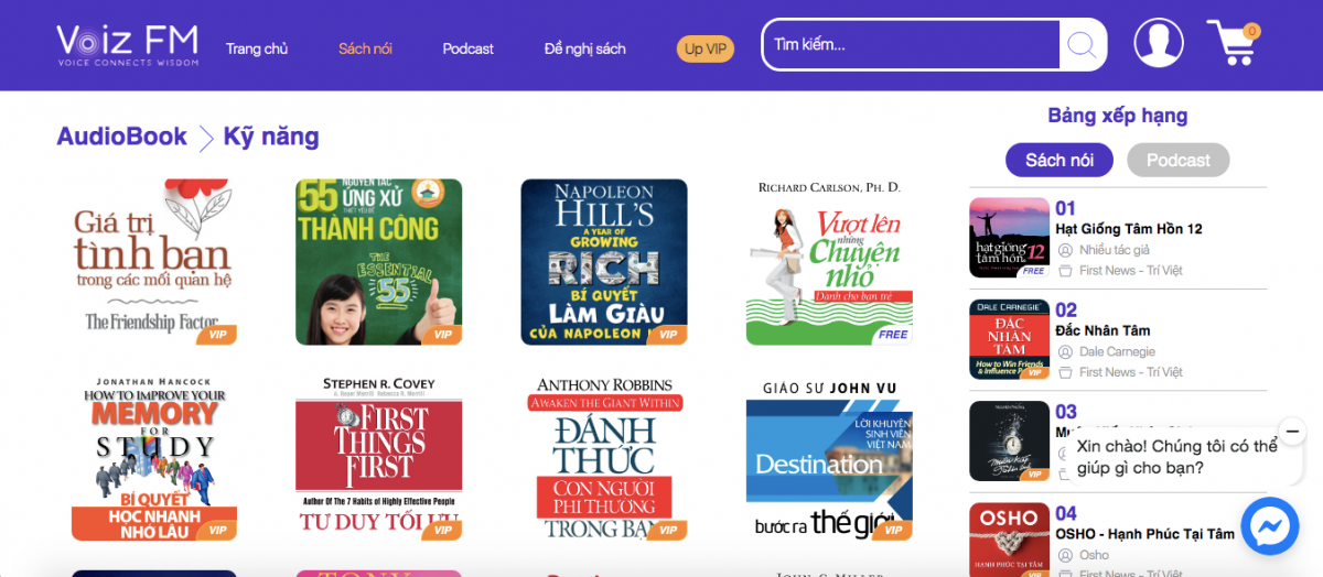 Chuyển đổi số: Lối đi tương lai cho ngành xuất bản Website của sách nói Voiz FM với nhiều đầu sách sử dụng công nghệ AI đọc thay cho diễn viên