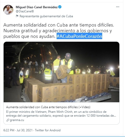 Chủ tịch Cuba đăng thông điệp tri ân Việt Nam và bạn bè quốc tế Cuba chia sẻ 'lòng biết ơn và lời cảm tạ' Việt Nam và bạn bè quốc tế