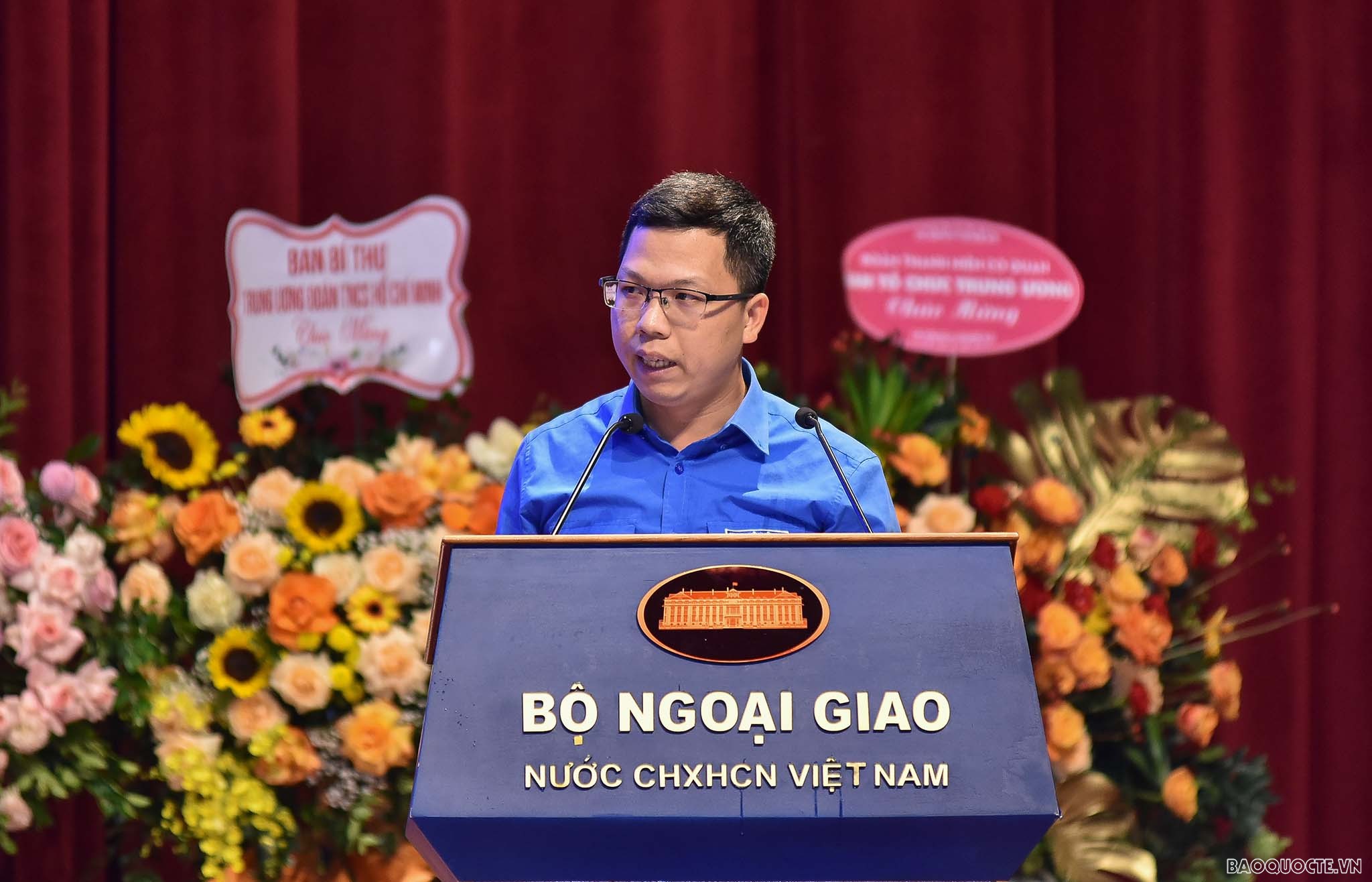 Ủy viên Ban Thường vụ, trưởng Ban Tổ chức kiểm tra Đoàn khối các cơ quan Trung ương Nguyễn Ngọc Điệp đánh giá cao thành tích của Ban Chấp hành Đoàn thanh niên Bộ Ngoại giao nhiệm kỳ 2017-2022. (Ảnh: Nguyễn Hồng)