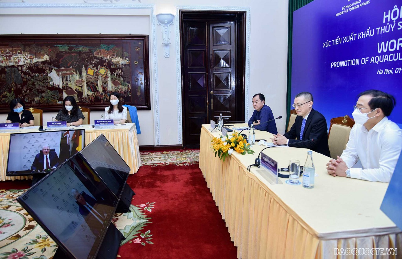 Thứ trưởng Bộ Nông nghiệp, Nguồn nước và Môi trường Australia Andrew Metcalfe phát biểu trực tuyến từ đầu cầu Australia. (ảnh: Nguyễn Hồng) Thứ trưởng Bộ Nông nghiệp, Nguồn nước và Môi trường Australia Andrew Metcalfe phát biểu trực tuyến từ đầu cầu Australia. (ảnh: Nguyễn Hồng)