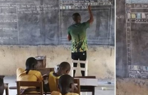 Microsoft hứa tặng máy tính cho thầy giáo vẽ màn hình MS Word lên bảng