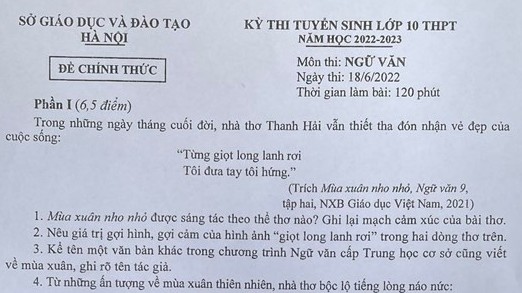 Hà Nội: Gợi ý đáp án môn Ngữ văn thi vào lớp 10 năm học 2022-2023