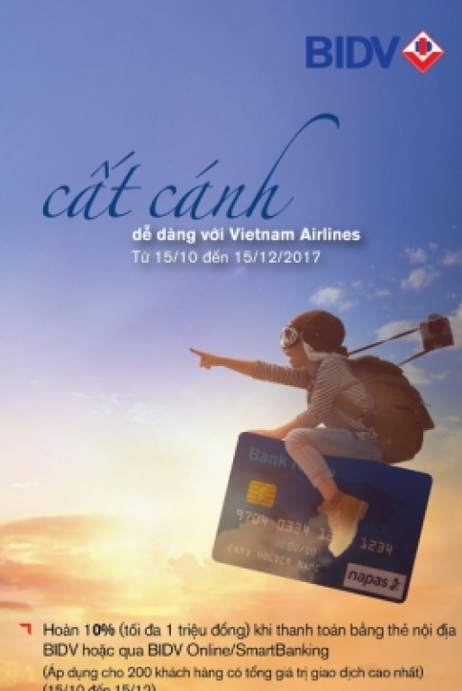 Hoàn tiền tới 10% từ BIDV khi mua vé VietnamAirlines