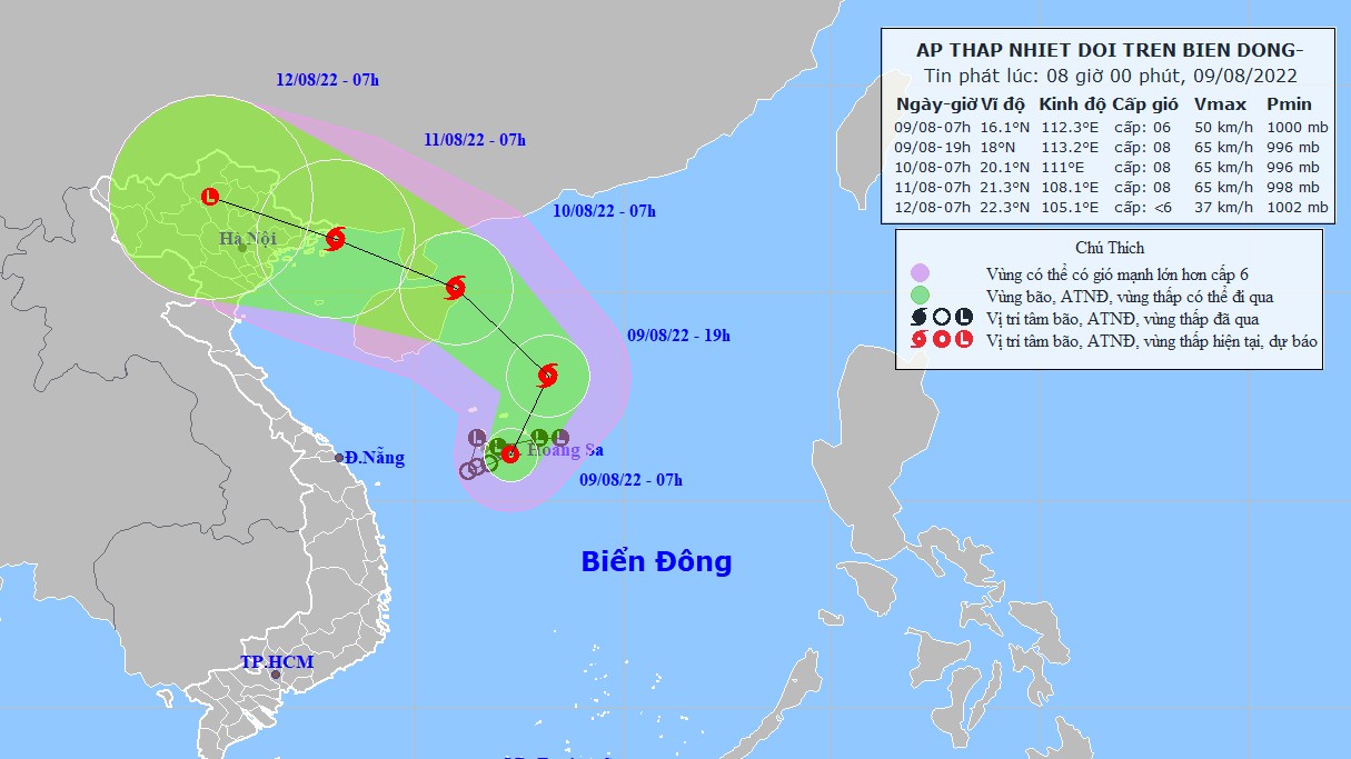 Dự báo thời tiết: Áp thấp nhiệt đới có thể mạnh thành bão, tâm bão trên khu vực phía Bắc vịnh Bắc Bộ