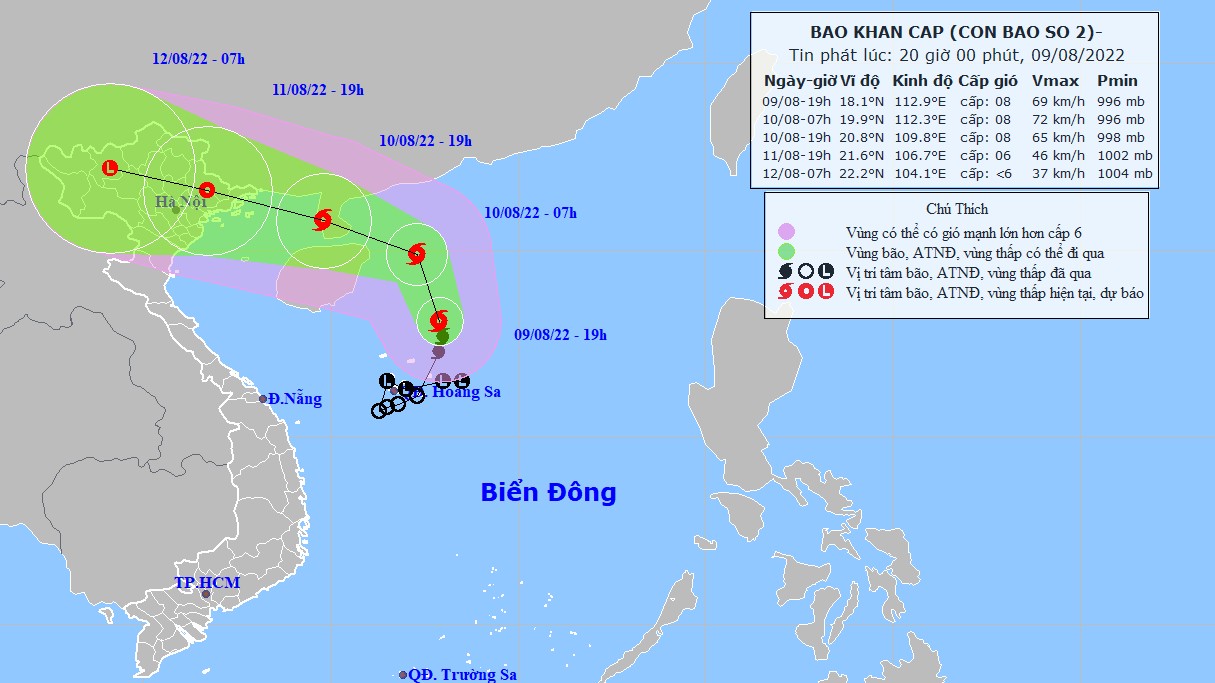 Diễn biến bão số 2: Đêm 10/8, vùng ven biển Quảng Ninh-Hải Phòng gió mạnh cấp 6-7, giật cấp 9