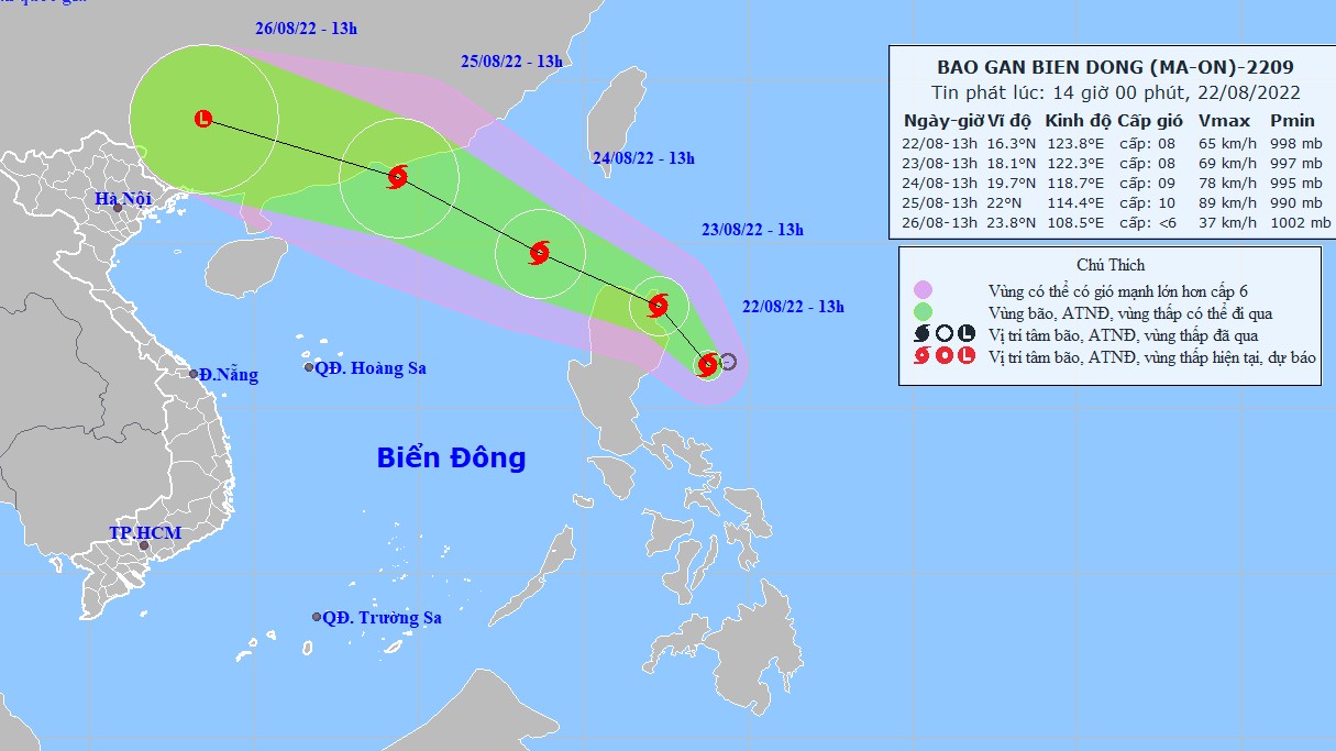Tin bão gần Biển Đông: Ảnh hưởng của Bão Ma-on, ngày 24/8, Bắc Biển Đông sẽ có gió mạnh giật cấp 10