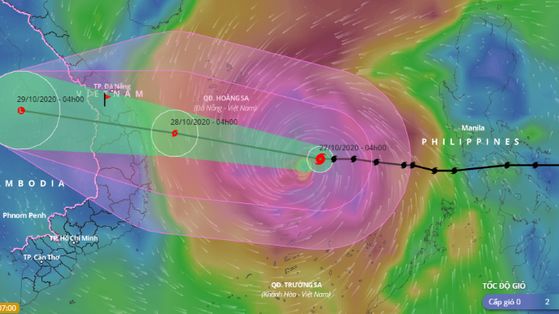Bão số 9 Molave đi rất nhanh, rất mạnh áp sát bờ biển Đà Nẵng-Phú Yên