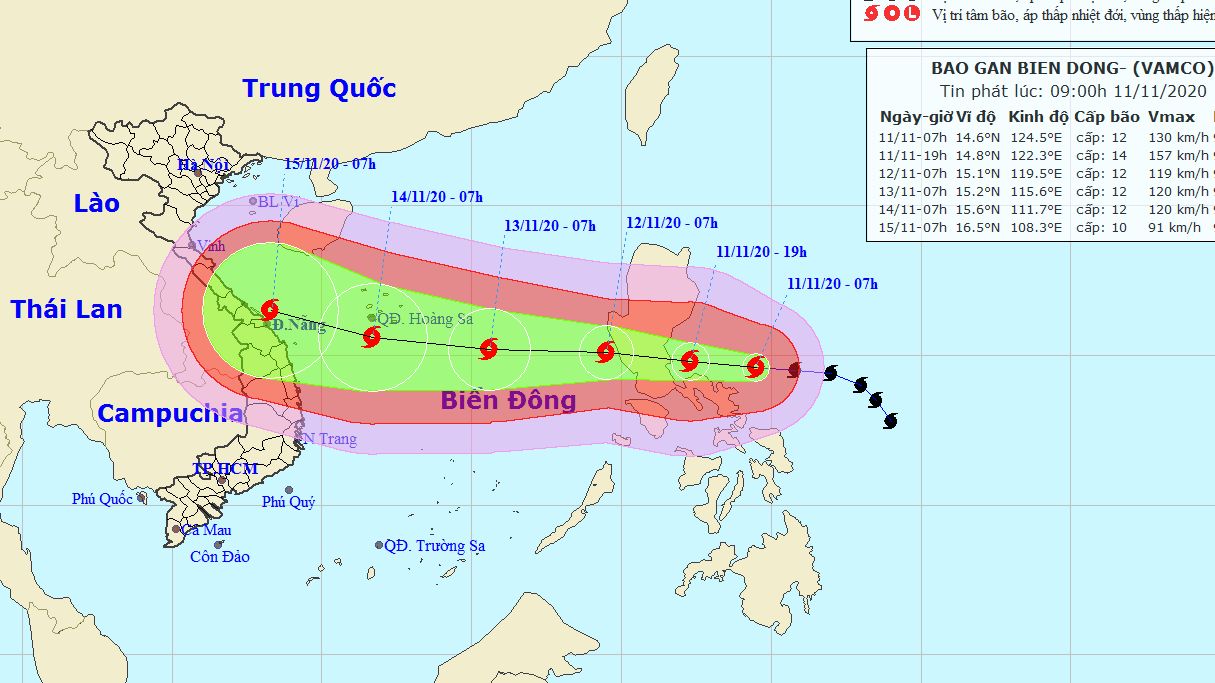 Dự báo thời tiết: Bão Vamco di chuyển theo hướng Tây, khả năng mạnh thêm
