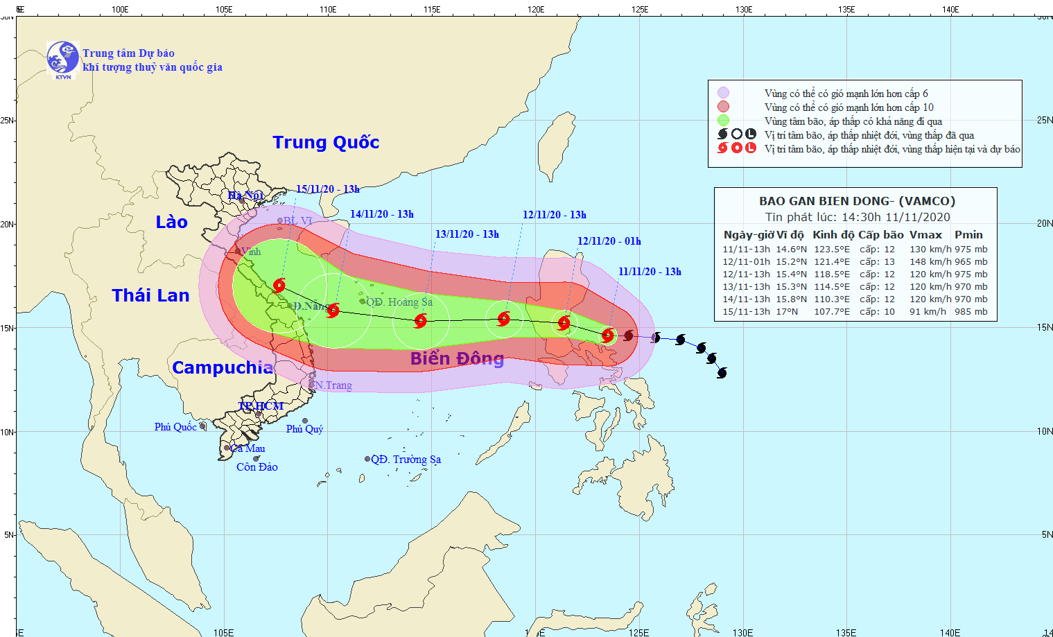 Dự báo thời tiết: Bão Vamco di chuyển theo hướng Tây Tây Bắc, đi vào Biển Đông, gió giật cấp 15