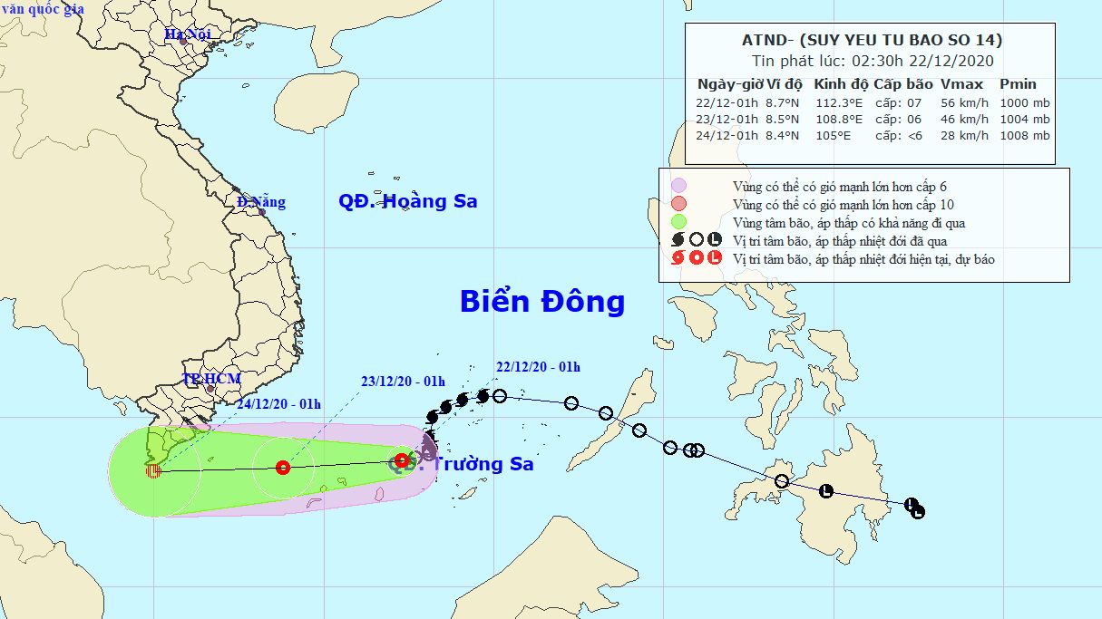 Diễn biến mới nhất tình hình áp thấp nhiệt đới trên Biển Đông: Vùng phía Tây khu vực Giữa và Nam Biển Đông gió giật cấp 9, biển động mạnh