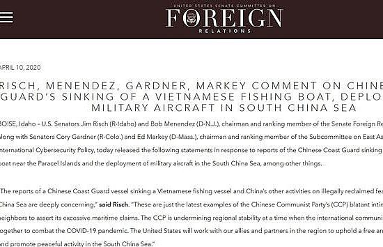 Thượng nghị sĩ Mỹ bày tỏ quan ngại về tình hình Biển Đông