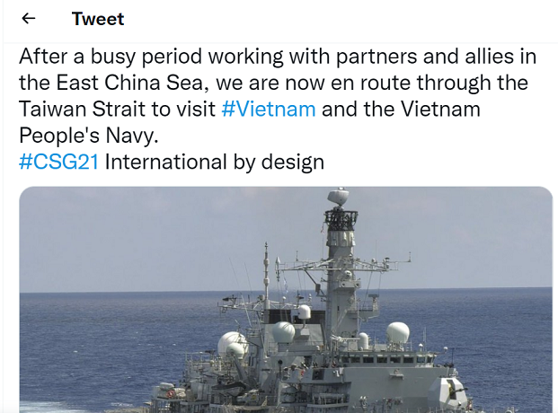 Tàu chiến của Anh băng qua Eo biển Đài Loan đến thăm Việt Nam