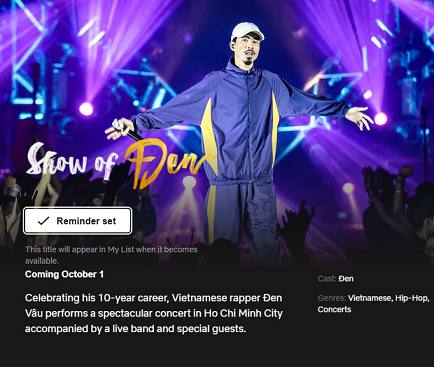 Liveshow của Đen Vâu sẽ lên Netflix tháng 10