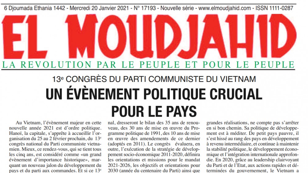Đại hội XIII của Đảng: Báo chí Algeria đề cao công cuộc xây dựng đất nước của Việt Nam