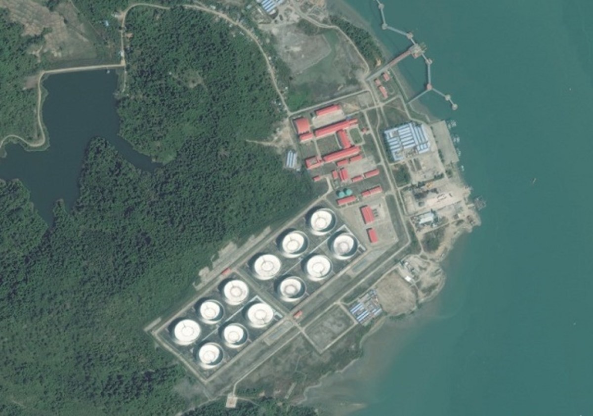 Ảnh chụp từ trên không của cơ sở cảng Kyaukphyu của Myanmar.. (Nguồn: Twitter/Asia Times)