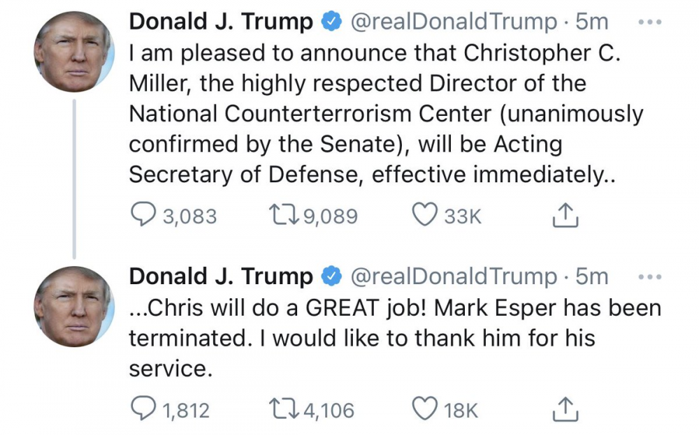 Vì sao Bộ trưởng Quốc phòng Mỹ Mark Esper bị sa thải vi sao bo truong quoc phong my mark esper bi sa thai