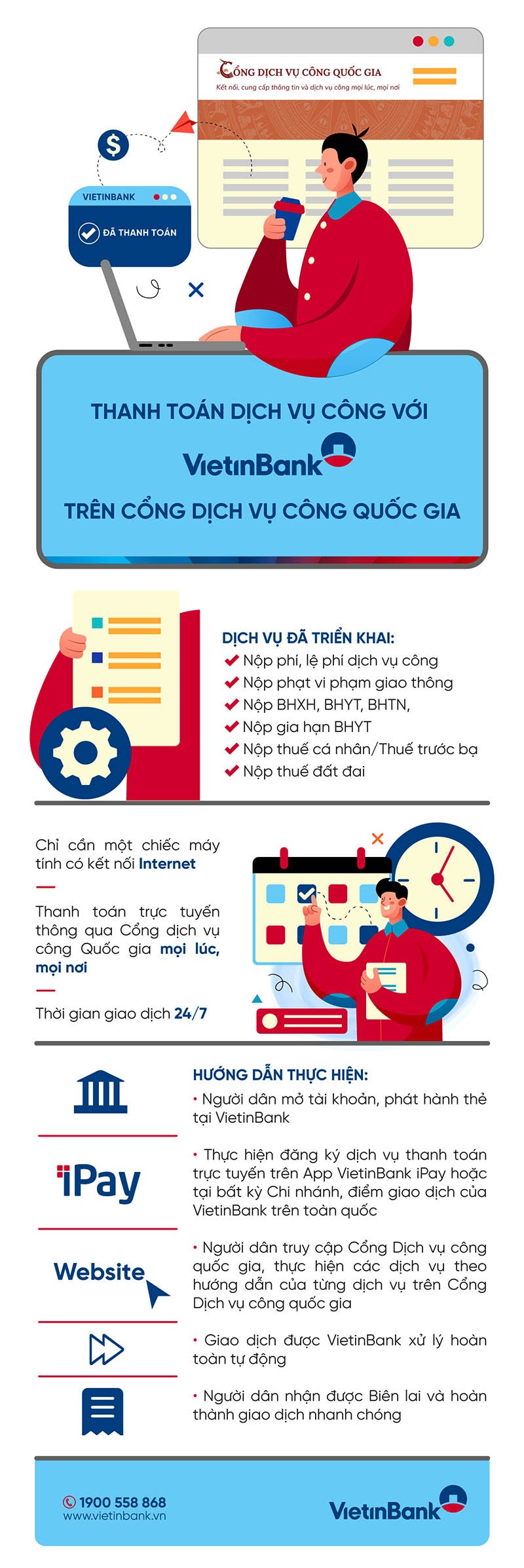 Thanh toán dịch vụ công với Vietinbank trên Cổng Dịch vụ công Quốc gia