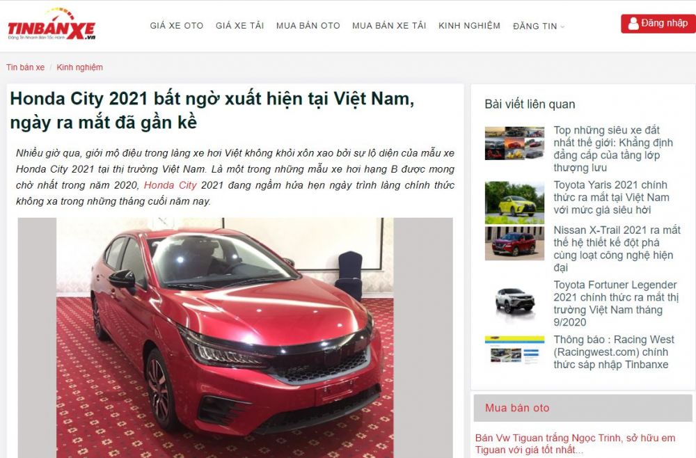 Honda City 2021 và các dòng xe mới nhất đã được đánh giá, review chân thực tại Tinbanxe.vn