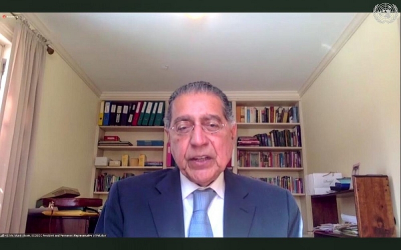 Chủ tịch Hội đồng Kinh tế Xã hội LHQ Munir Akramch phát biểu tại Khóa họp lần thứ 59 Ủy ban Phát triển Xã hội. (Nguồn: Phái đoàn VN tại LHQ)