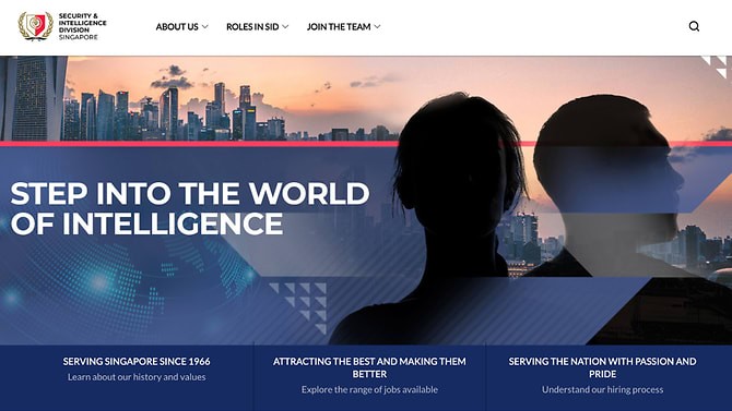 Ảnh chụp màn hình trang web của bộ phận Tình báo và An ninh Singapore (SID) ra mắt ngày 19/7. Ảnh chụp màn hình trang web của bộ phận Tình báo và An ninh Singapore (SID) ra mắt ngày 19/7.