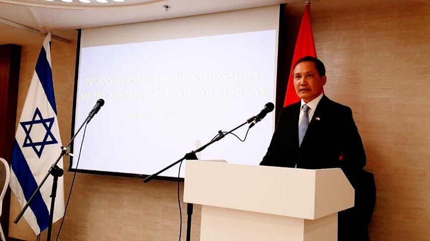 Đại sứ Việt Nam tại Israel Đỗ Minh Hùng phát biểu tại lễ kỷ niệm 76 năm Quốc khánh Việt Nam tại Israel