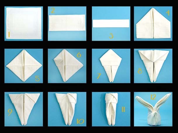 Cách gấp giấy ăn cho bàn tiệc hình con thỏ.