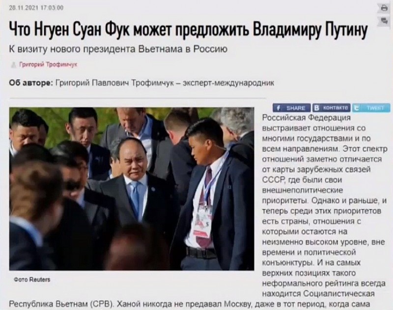 Báo Nga: Tương lai Việt Nam-Nga cần phát triển không giới hạn