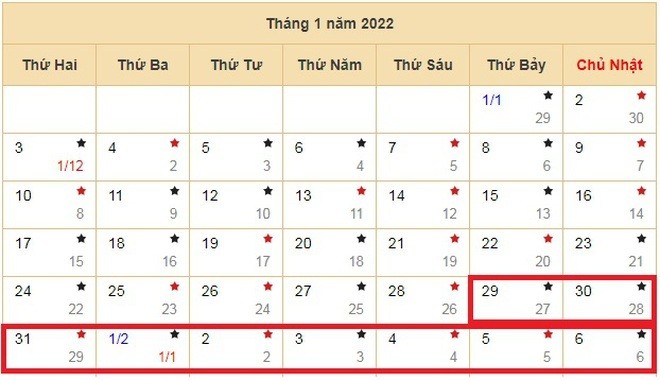 Lịch nghỉ Tết Nguyên đán Nhâm Dần 2022. (Ảnh chụp màn hình) Lịch nghỉ Tết Nguyên đán Nhâm Dần 2022. (Ảnh chụp màn hình)