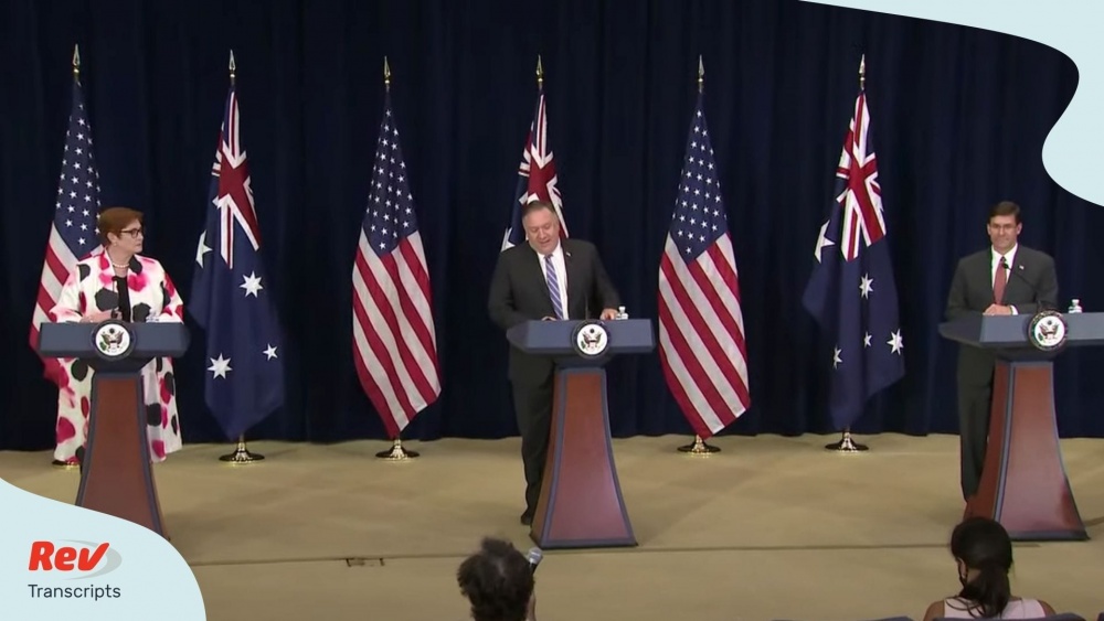 Ngoại trưởng Mỹ Mike Pompeo trong cuộc họp báo chung với người đồng cấp Australia Marise Payne, ngày 28/7. 5233 mike pompeo mark esper press conference with australia