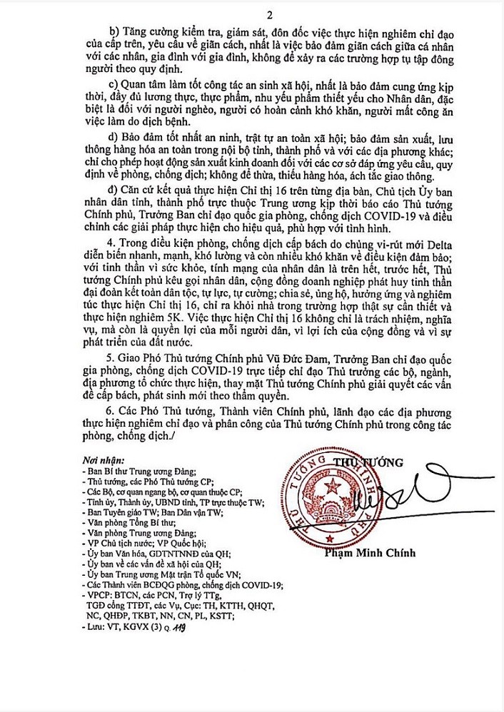 giãn cách theo Chỉ thị 16 đối với 16 tỉnh, thành phía Nam