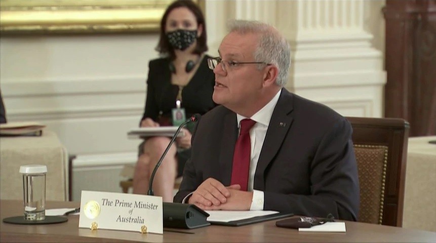 Thủ tướng Australia Scott Morrison phát biểu tại phiên họp Bộ tứ ở Washington, Mỹ, ngày 24/9. (Nguồn: ABC) Thủ tướng Australia Scott Morrison phát biểu tại phiên họp Bộ tứ ở Washington, Mỹ, ngày 24/9. (Nguồn: ABC)