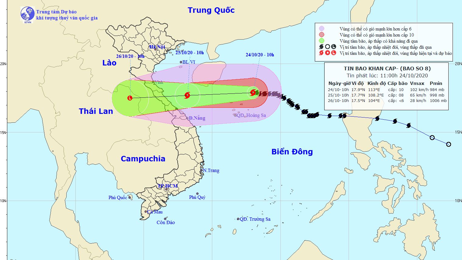 Dự báo thời tiết: Diễn biến mới nhất cơn bão số 8, vùng nguy hiểm do bão trên Biển Đông