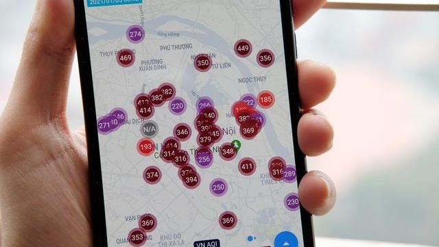 Ứng dụng AirVisual cảnh báo mức không khí ô nhiễm rất cao ở Hà Nội