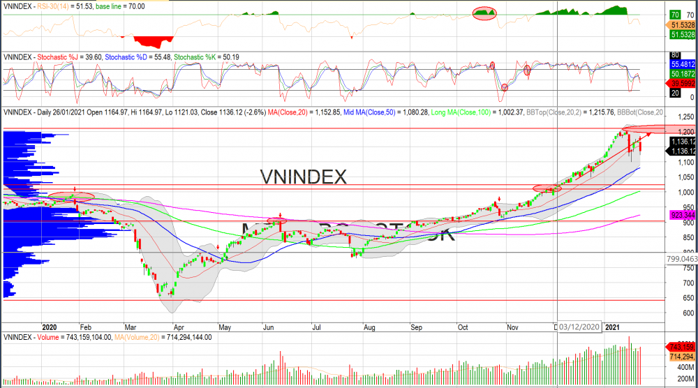 Thị trường chứng khoán ngày 27/1: Đồ thị VN-Index. (Nguồn: MegaBot)