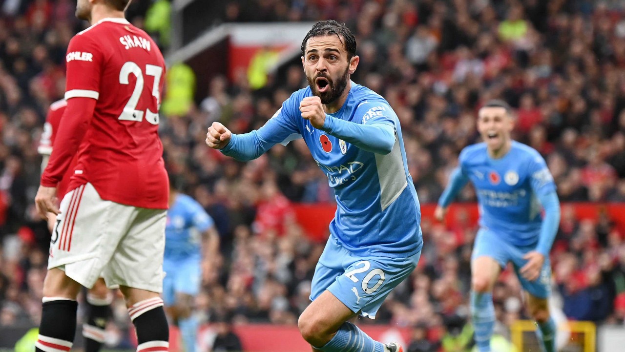 Bernardo Silva ghi bàn trong trận lượt đi MU vs Man City. (Nguồn: Cbssports) Bernardo Silva ghi bàn trong trận lượt đi MU vs Man City. (Nguồn: Cbssports)